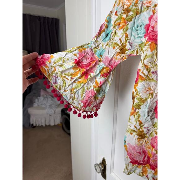 Grand & Greene Blouse Top Women's Small Pink Blue Floral Boho Chic Flowy - Picture 7 of 7